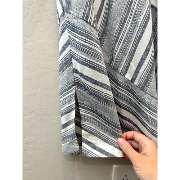 SOFT SURROUNDINGS Linen Blend Dress Blue White Striped Asymmetrical | Large - Picture 4 of 7